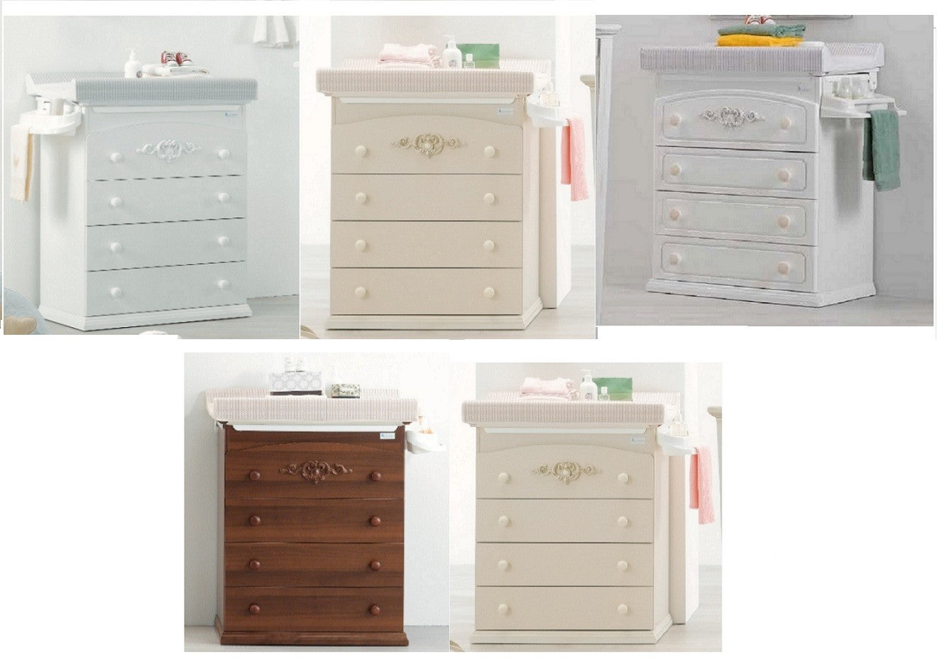 Azzurra Design Bagnetto Fasciatoio Pregio completa la linea Pregio per rendere elegante e raffinata la cameretta del tuo bambino. Realizzato con soli materiali Made In Italy completamente in legno.